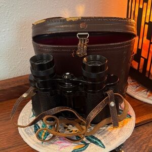 Vintage 8x30 Hialeah Japan Black Binoculars with Leather Case